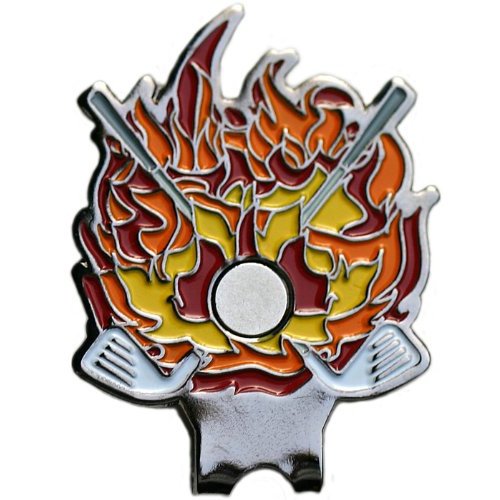 Skull Golf Ball Marker with Flame Hat Clip