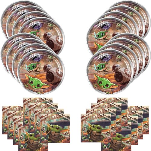 We1Fit 40pcs Baby Yoda Birthday Decorations，include 20 plates, 20 napkins for Baby yoda Party Supplies……