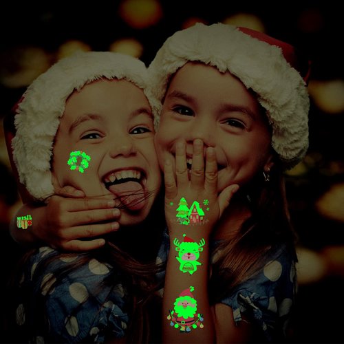 Cerlaza 16 Sheets Glow Christmas Tattoos for Kids Holiday, Christmas Stocking Stuffers Party Decorations Supplies, Xmas Stickers for Boys Girls Party Favors Games Toys