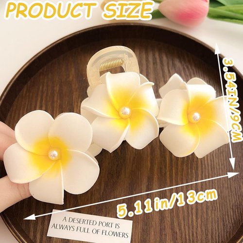 3 PCS Hawaiian Flower Hair Clips Plumeria Hair Clip Hibiscus Flower Hair Clips for Women Girls Thick Thin Hair Beach Hair Accessories Non Slip Strong Hold Hair Catch Clamp Barrettes