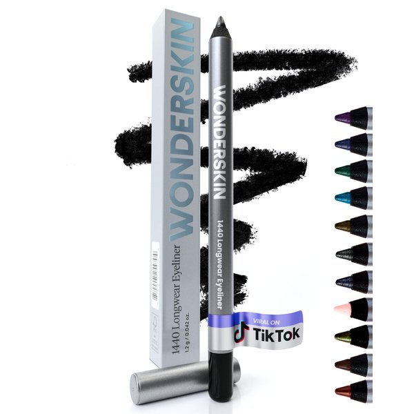 Wonderskin 1440 Longwear Black Waterproof Eyeliner Pencil - Sharpenable Black Eyeliner Pencil and Smudge Proof Eye Liner Pencils (Liquorice)