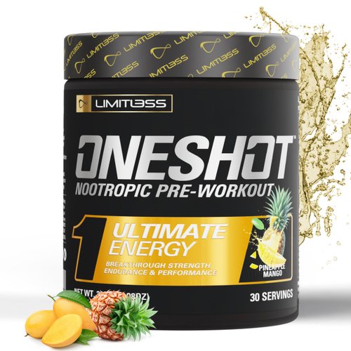 ONESHOT Pre Workout Powder for Men and Women - BCAAS Amino Acids Supplement Powder, 200mg Caffeine Powder, Beta Alanine Powder, Citrulline Malate Preworkout Powder - Pineapple Mango - 30 Servings