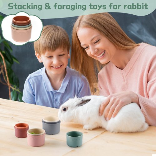MEWTOGO 8 Pcs Stacking Cups for Rabbits - Multi-Colored Reusable Bunny Toys of Different Sizes, Safe Plastic Nesting Toys for Small Animals Rabbits Bunny Gifts Hiding Food and Playing