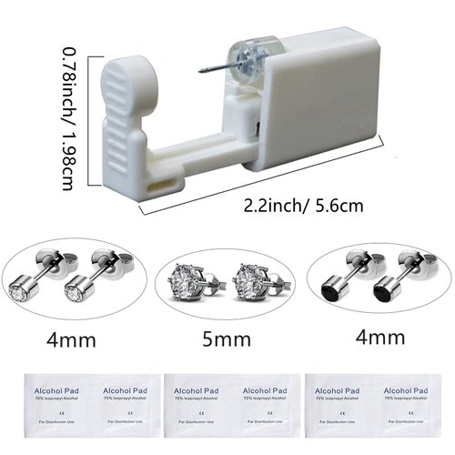 Ear Piercing Kit – 6 Pack Self Ear Piercing Gun, Disposable Ear Pearcings Kit with Earring Studs Safety Ear Piercings Gun Kit Tool