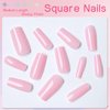 LuckForever 240pc Square Press on Nails Long Fake Nails, Long Press on Nails Square Nail Tips Full Cover Pink Acrylic Nails Press ons Nail False Fingernail with Glue Adhesive Tabs for Women Girls