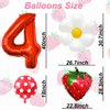 Strawberry Balloons Fourth Birthday Decorations for Girl, 40 Inch Mylar Red Number 4 Balloons, Strawberry Balloon for Strawberry Party Decorations, Strawberry Themed Party