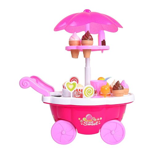 METREY Ice Cream Kitchen Play Cart Set Toy with Lights and Music (Multicolour, Small)