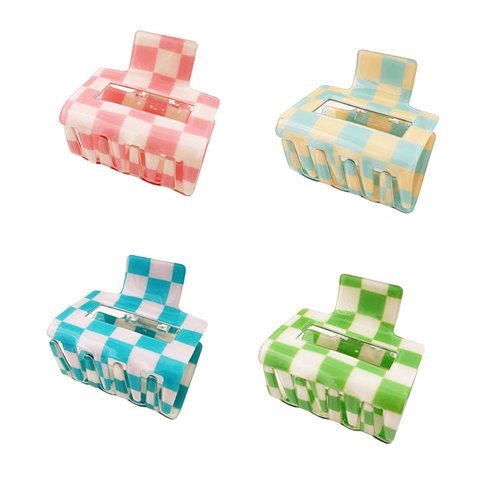 4 Pack Checkered Hair Claw Clips, BetterJonny Square Medium Checker Barrettes Cute Hair Claw Hair...