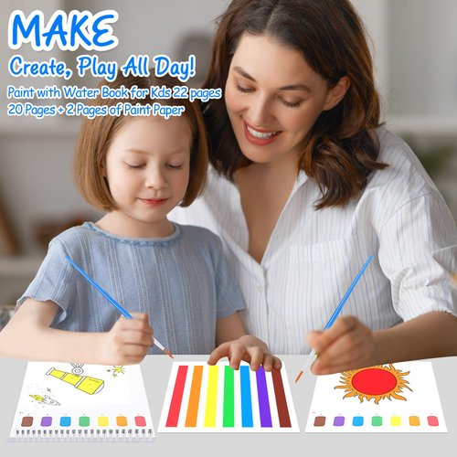 FOIFIS Paint with Water Coloring Books for Toddlers, Watercolor Painting Book and Drawing Art Paper for Kids Ages 3 4 5 6 7 8 Years Old, Outer Space Art Craft for Drawing with Brush
