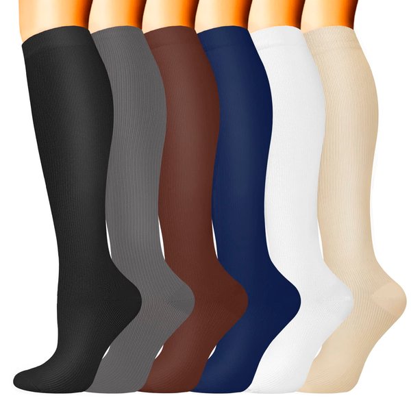 Copper Compression Socks for Women & Men 6 Pairs 15-20 mmHg is Best for Graduated Athletic, Running, Travel, Flight, Nurses