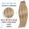 RUNATURE Clip in Hair Extensions Honey Blonde Real Human Hair Clip in Extensions for Women Highlight Clip in Real Hair Extensions Full Head Short Extensions 12 Inch 80g 7Pcs