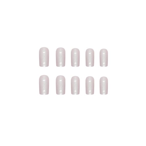 SINHOT Press on Nails Medium Square Fake Nails Chrome Acrylic Nails Glossy Glue on Nails White Aurora Squoval Artificial Nails Pearl Flash Stick on False Nails with Design 24 pcs