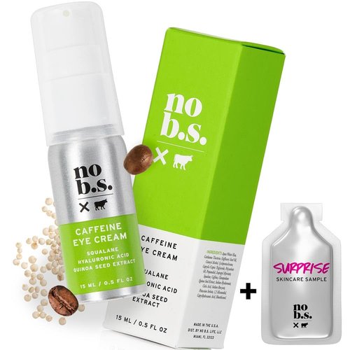 No B.S. (No Bad Stuff) Caffeine Eye Cream with Pure Hyaluronic Acid & Plant Based Squalane Oil, Under Eye Cream for Dark Circles & Puffiness, Skin Care for Women & Men, Vegan, Travel Size, 0.5 FL Oz