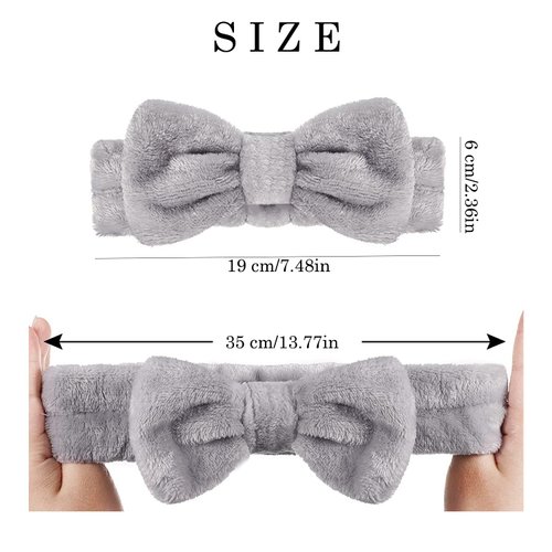 NYKKOLA 2 Pack Spa Headband,Bowknot Coral Fleece Elastic Headband With 2 Silicone Face Mask Brush,for Women Girls Washing Face Beauty Skincare And Sports. (Gray,Pink)