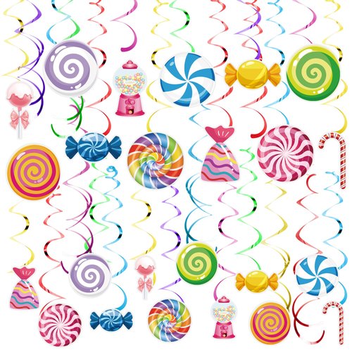 54 PCS Candyland Party Decorations Candy Hanging Swirls Colorful Lollipop Hanging Swirls Ceiling Decor for Baby Shower Birthday Party Sweet Shop
