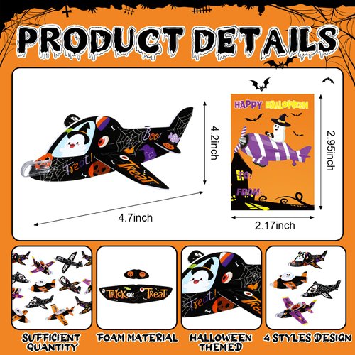 Halloscume 40 Sets Halloween Foam Glider Planes with Cards for Friends Bulk Lightweight Flying Airplane Gliders Toys for Halloween Party Gifts Classroom Prizes Halloween Party Favor and Supplies
