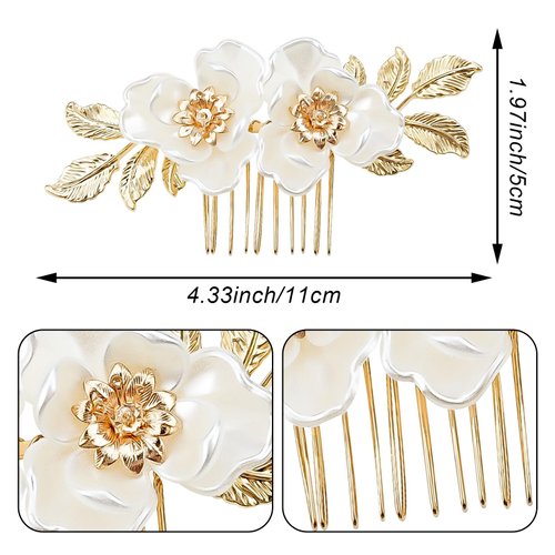 2 PACK Flower Wedding Hair Comb for Bride, Gold Leaf Wedding Hair Piece Floral Hair Accessories for Women and Girls