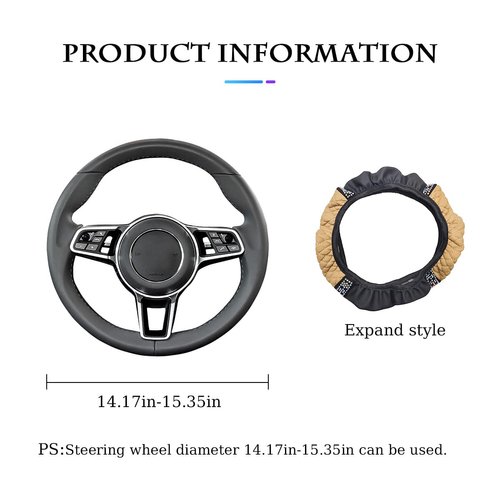 Bling Soft Leather Steering Wheel Cover, 15 Inch Colorful Rhinestones Auto Elastic Steering Wheel Protector, Sparkly Crystal Diamond for Women Girls, Car Interior Accessories (Beige)