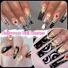 UOTEY 84 PCS 24Styles Gold Halloween Nail Charms, 3D Alloy Spider Skull Hand Halloween Nail Art Charms, Bow Tie Moon Cross Red Nail Gems Charms with Rhinestones DIY Nail Accessories