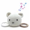 BBYP Baby Hanging Musical Box Toys, Soothing Musical Pulldown Toy with Wooden Teether, Crochet Musical Bear Head Toys for Newborn Infant Baby Toys for 0, 3, 6, 9, 12 Months