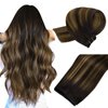 MAXITA Sew in Hair Extensions Real Human Hair 16 Inch 100g Balayage Dark Brown Mixed Chestnut Brown Weft Hair Extensions Human Hair Double Weft Hairpieces Soft Stright Nutural Hair for Women