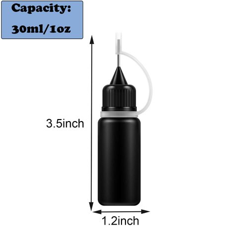 1 Ounce Black Needle Tip Glue Bottle, Tip Applicator Bottle with 2 Funnel, for Glue,Liquid,Oil, DIY Crafts Etc, 6 Pcs.