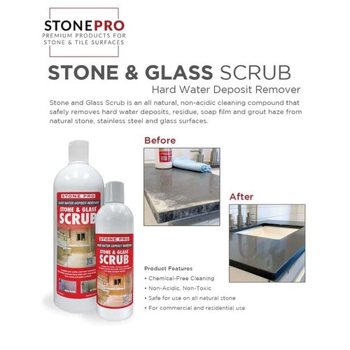 Stone Pro Stone and Glass Scrub - Hard Water Stain Remover - Remove Spots on Glass, Natural Stone, Quartz, & Metal Fixtures (Pint)