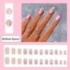 BAOYAALIN Medium Press on Nails Square French Fake Nails with Fashion Rainbow Stripes Design Full Cover Press ons Artificial Acrylic False Stick on Nail for Women Girls Daily Wear Wedding 24Pcs