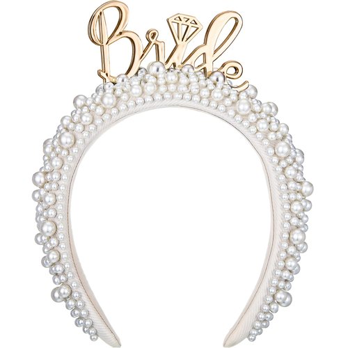 Jexine Bridal Pearl Headband White Pearl Tiara Crown Headpiece Bride Crown Bachelorette Party Decorations for Women Wedding(Trendy)
