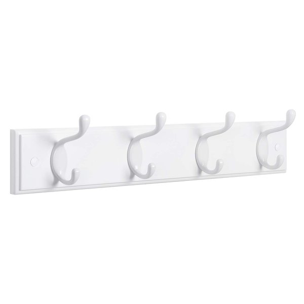 SONGMICS Wall-Mounted Coat Rack, Hook Rack, 4 Dual Metal Hooks, for Coats, Bags, Keys, in the Entryway, Bedroom, Living Room, White ULHR23WT