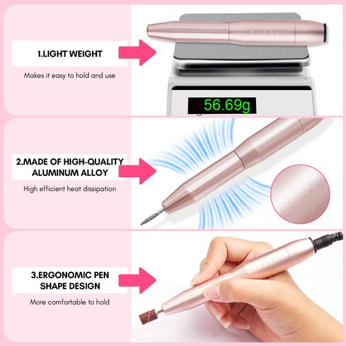 Makartt Portable Nail Drill Machine 20000RPM Electric Nail File Eirenee Professional E Filer Manicure Tool Set with 6pcs Nail Drill Bits for Acrylic Nails Gel Polish Removing, Nail Tech Home DIY Use