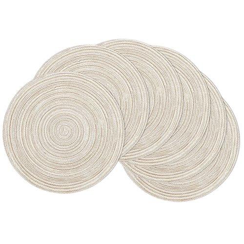SHACOS Round Placemats Set of 6 Braided Circle Place Mat Washable 15 inch Table Mats for Kitchen Dining Table Mixed Color (Ivory, 6)