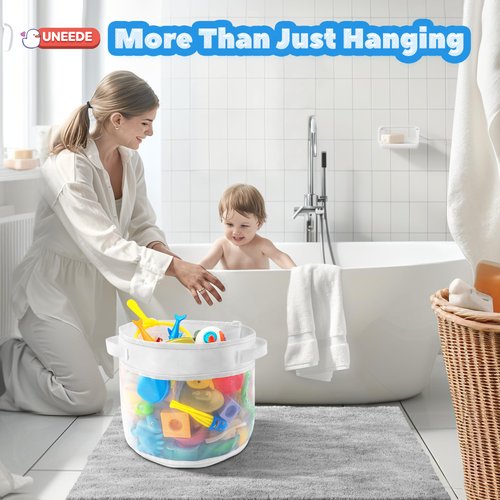 UNEEDE Bath Toy Organizer,1.55 Gallons Bathtub Toy Storage Organizer,Quick Access Bath Toy Holder For Bathtub,Baby Organizer And Storage,Quick Dry Baby Bath Toy Storage For Tub,Mesh Shower Caddy White