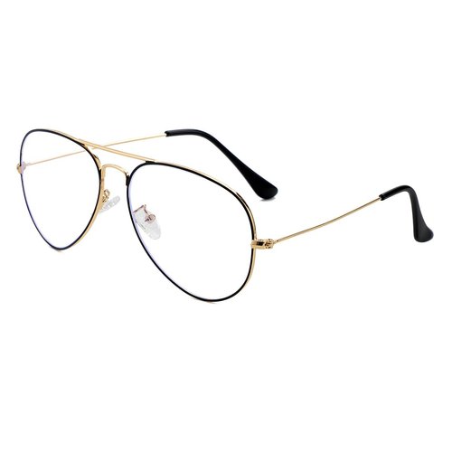 JOVAKIT Aviator Clear Lens Glasses for Women Men Non-prescription Eyeglasses Blue Light Blocking Lens Metal Frame (Black/Gold)