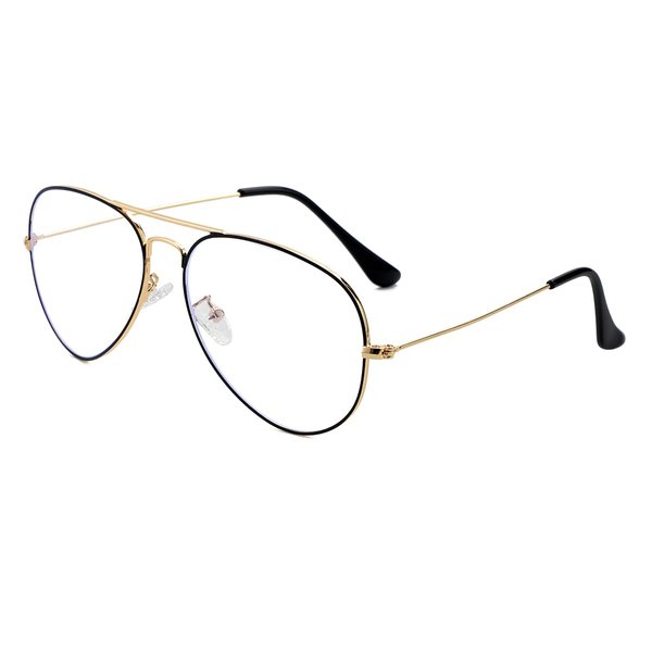 JOVAKIT Aviator Clear Lens Glasses for Women Men Non-prescription Eyeglasses Blue Light Blocking Lens Metal Frame (Black/Gold)