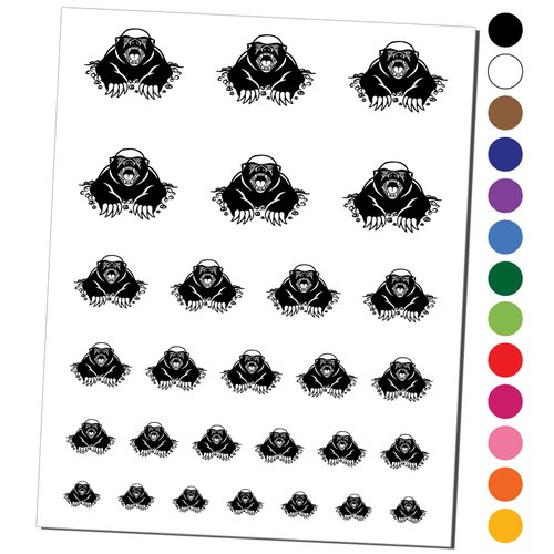 Angry Honey Badger Temporary Tattoo Water Resistant Fake Body Art Set Collection - Brown (One Sheet)