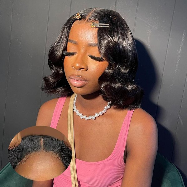UWLK Wear and Go Glueless Body Wave Bob Wig Human Hair Pre Plucked Pre Cut 4X4 HD Transparent Lace Closure Bob Wigs Human Hair for Women Short Bob Wigs Human Hair 12inch