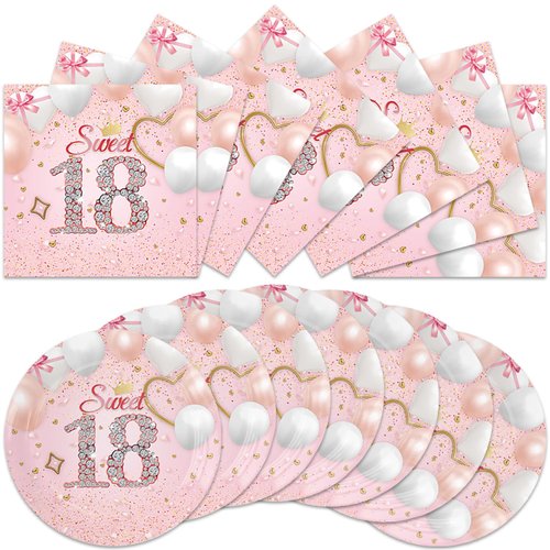 Generic 40pcs Pink 18 Years old Birthday Party Supplies-Party Decorations Tableware For Kids, Plate, Napkin Party Decorations Dinnerware