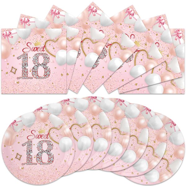 Generic 40pcs Pink 18 Years old Birthday Party Supplies-Party Decorations Tableware For Kids, Plate, Napkin Party Decorations Dinnerware