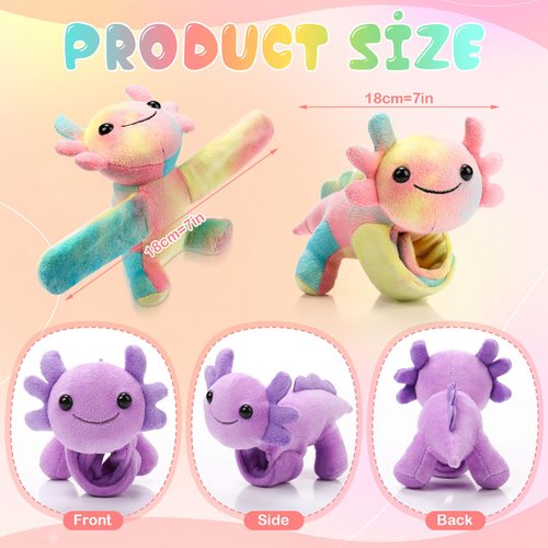 Silipull 4 Pcs Huggers Salamander Butterfly Dinosaur Stuffed Animal Slap Bracelets for Kids, 8" Plush Animal Wrist Cute Snap Bracelets Bulk for Boys and Girls Birthday Gifts Party Favors (Salamander)