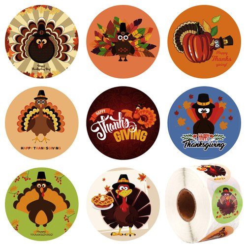Elcoho 600 Pieces Funny Thanksgiving Stickers Assortment Turkey Design Roll Stickers for Party Favors Supplies