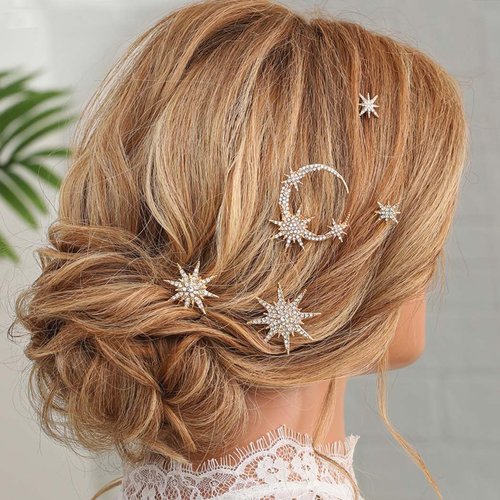 HEREAD Star Crystal Bride Wedding Hair Pins Moon Hair Pieces Bridal Hair Accessories for Women and Girls