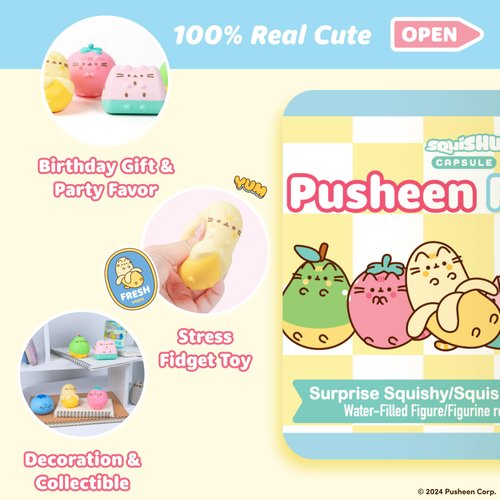 Hamee Pusheen The Cat [Surprise Blind Capsule] [Fruits Series] Cute Water Filled Squishy Toy [Birthday Gift Bags, Party Favors, Gift Basket Filler, Stress Relief Toys] (Assorted - 1 Pc.)