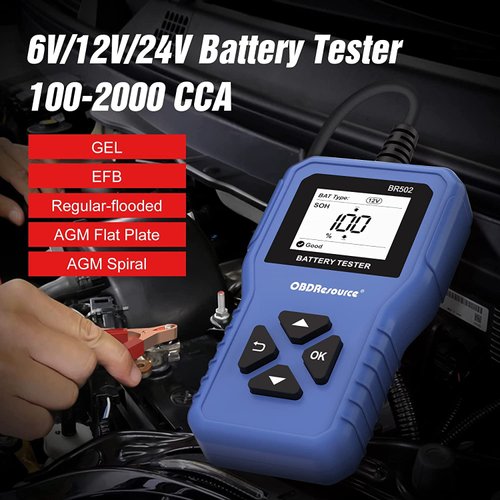 Car Battery Tester 6V 12V 24V Battery Voltage Tester, BR502 100-2000 CCA 2Ah-220Ah Internal Resistance Tester Automotive Accurate Digital Auto Battery Analyzer for Car Truck Marine Motorcycle SUV Boat