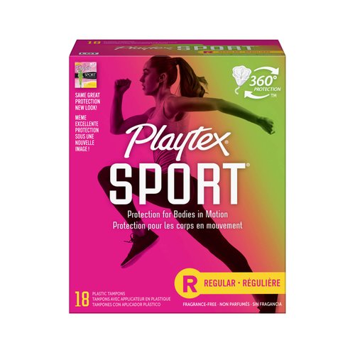 Playtex Sport Unscented Regular Tampons, 18-Count Box (Pack of 2)