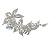 Tri-Level Hair Comb 6 Inch Crystal Flowers Bridal, Silver