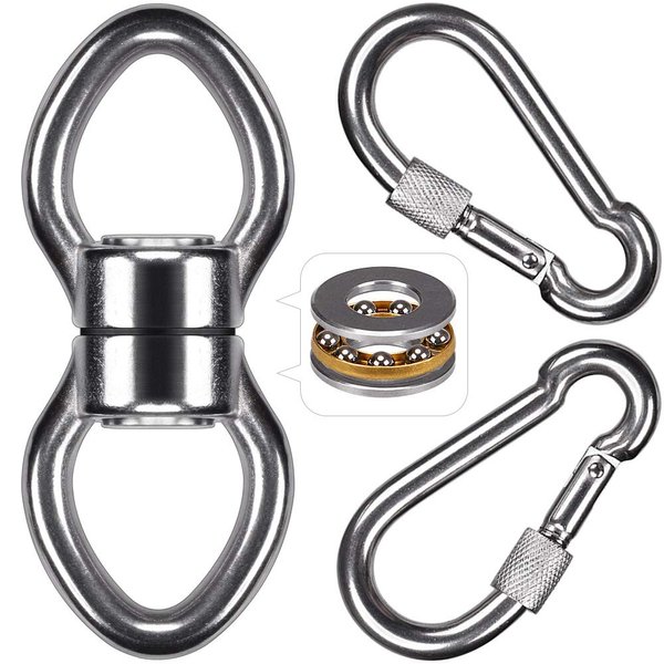 SELEWARE Silent Bearing Swing Swivel with 2 Carabiners, 360° Rotational Device Hanging Accessory for Tree Swing, Hammock Chair, Climbing Rope, Yoga, Kids Swing Swivel,1200LB Capacity