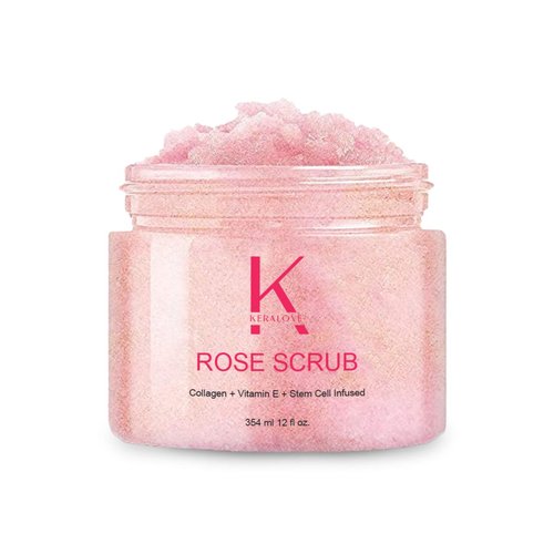 Keralove Body Scrub with Collagen and Stem Cells 12 oz - Exfoliating Himalayan Salt Scrub for Cellulite - Deep Cleansing for Acne, Scars, Wrinkles - Moisturizes Skin