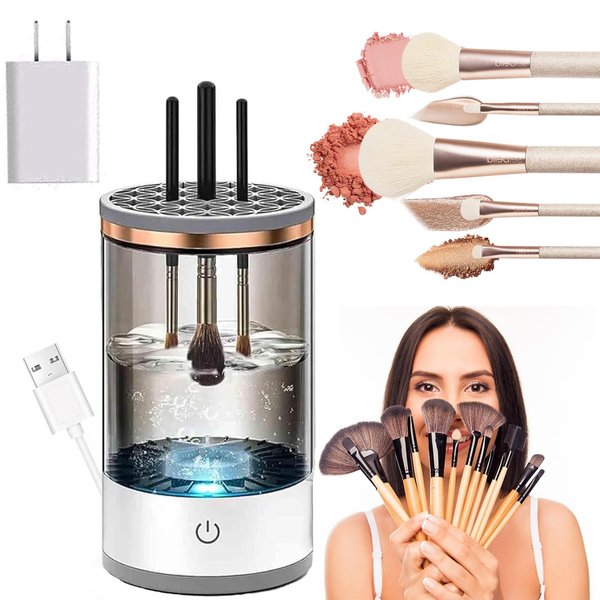 Brushly Pro Cosmetic Brush Cleaner, Brushy Makeup Brush Cleaner, Cosmetic Brush Cleaner, Automatic Spinning Makeup Brush Cleaner Fit For All Size Makeup Brush (USB port + US plug)