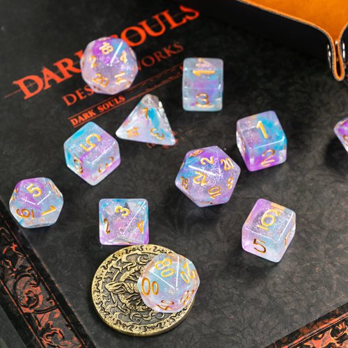 UDIXI 11 Piece DND Dice Set with Iridecent Swirls, Glitter Polyhedral D&D Dice for Role Playing Game Dungeons and Dragons, MTG and Other Tabletop Game (Purple Blue)